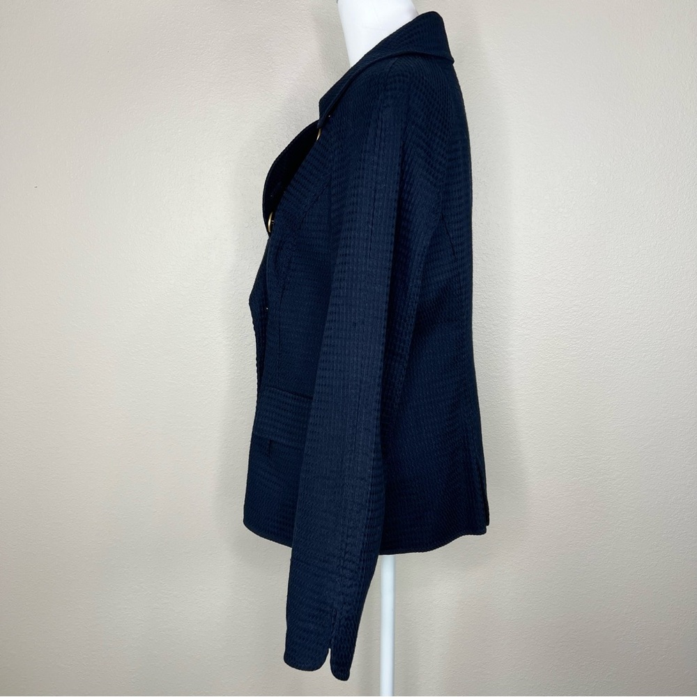 Talbots Navy Blue 100% Cotton Waffle Weave Classic Double-Breasted Jacket - Picture 5 of 11